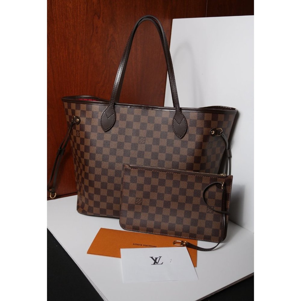 Louis Vuitton Neverfull MM Damier Ebene Canvas Tote Bag & Pouch *Authenticated